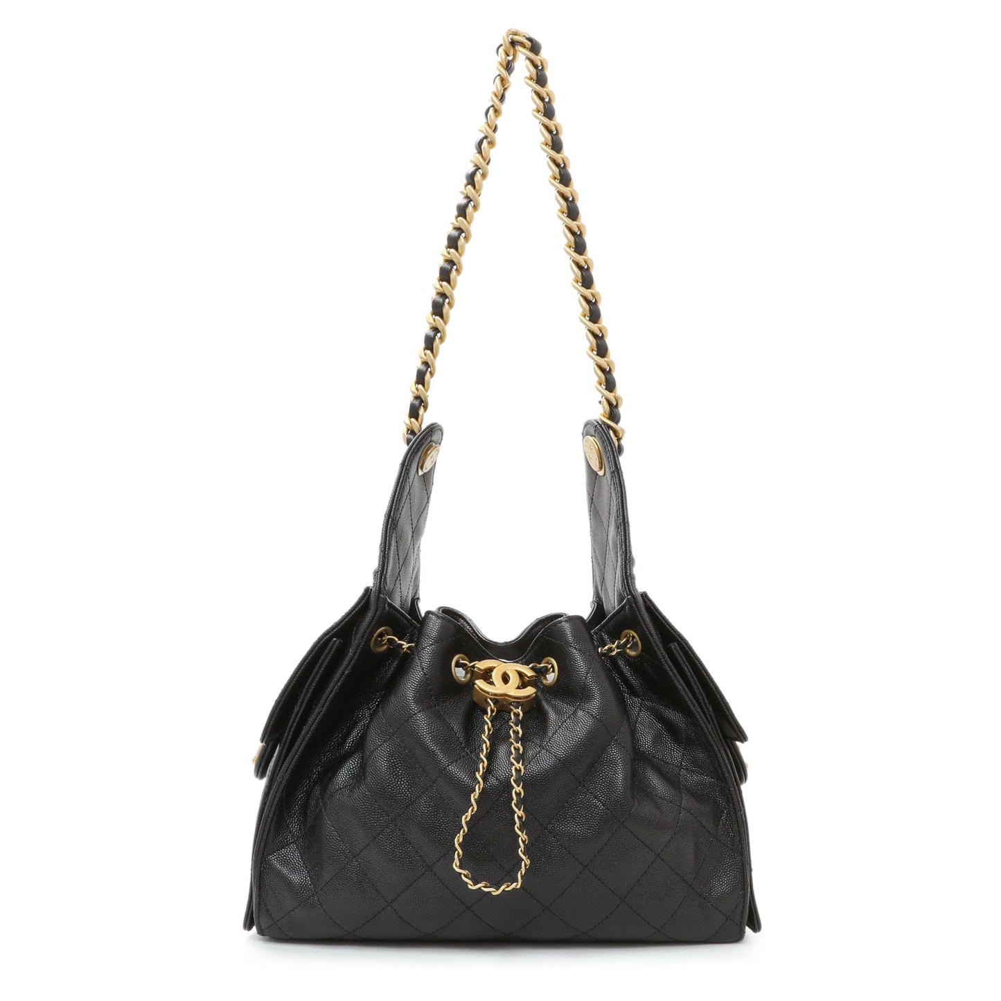 Exclusive Chanel Black Caviar Quilted Small Chanel 25 Handbag — Front View