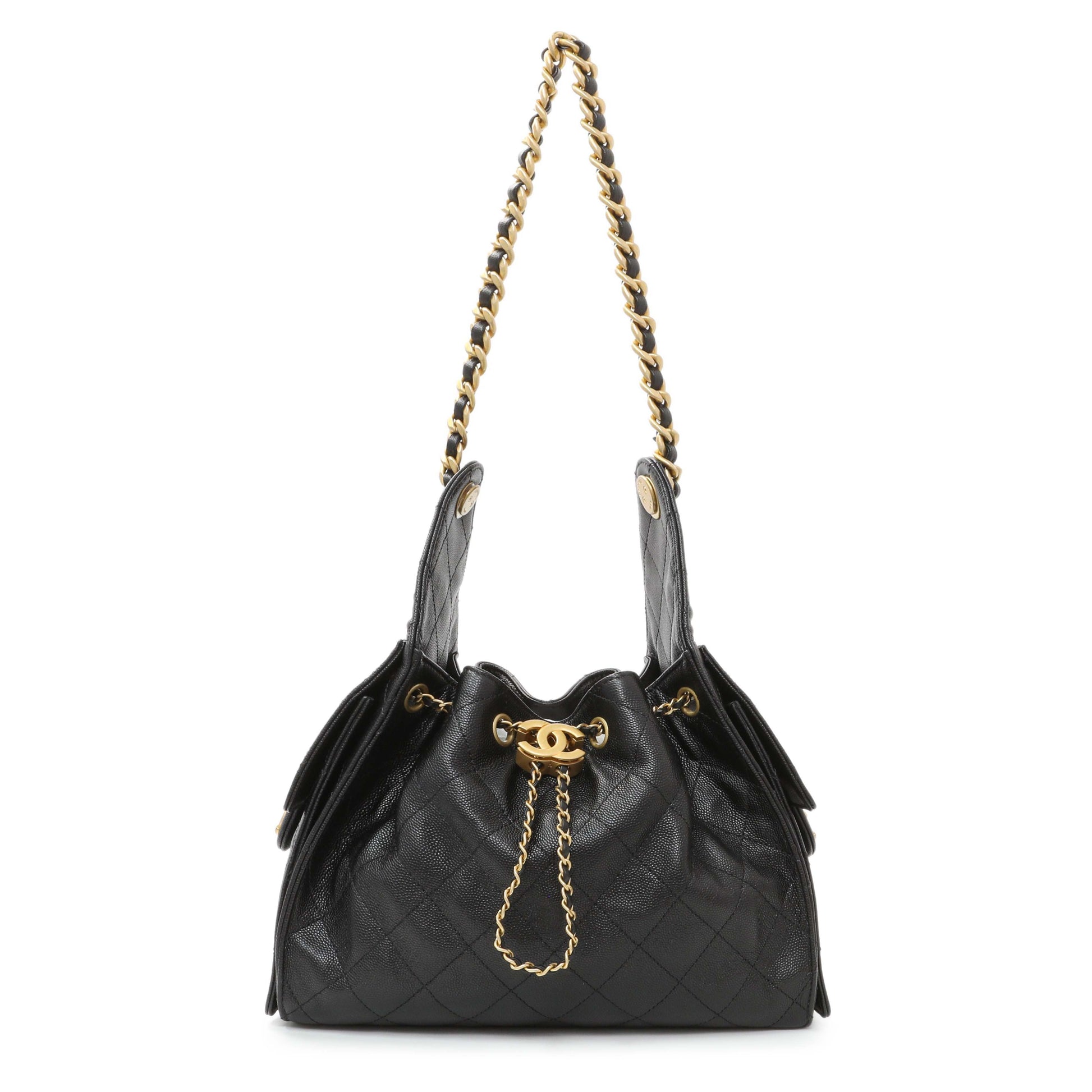 Exclusive Chanel Black Caviar Quilted Small Chanel 25 Handbag — Front View