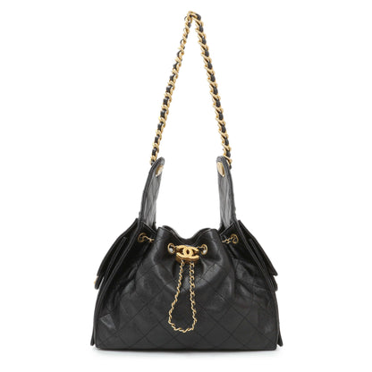 Exclusive Chanel Black Caviar Quilted Small Chanel 25 Handbag — Front View