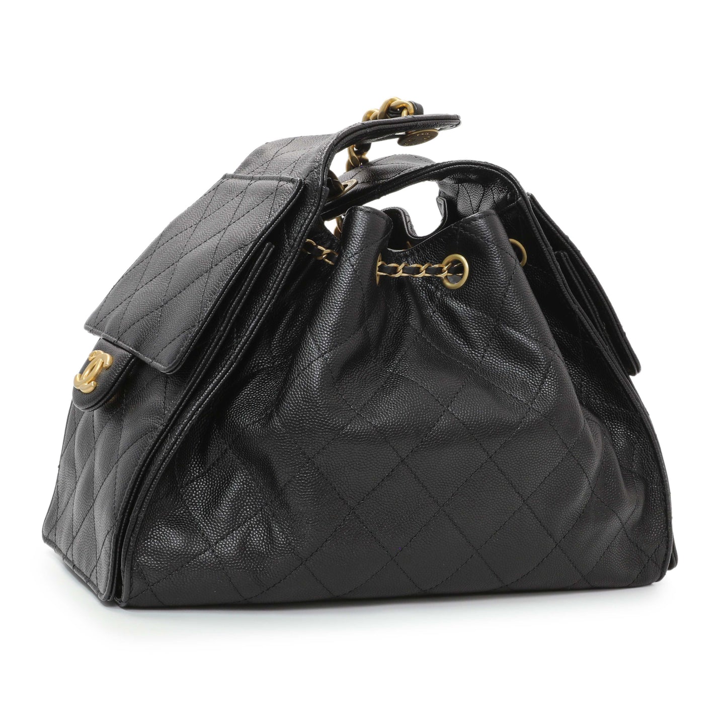 Exclusive Chanel Black Caviar Quilted Small Chanel 25 Handbag — Side View