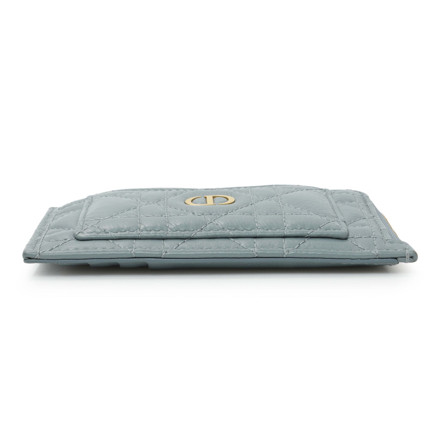 Exclusive Christian Dior Blue Supple Calfskin Cannage Caro Cosmos Zipped Card Holder — Back View