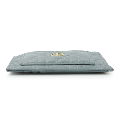 Exclusive Christian Dior Blue Supple Calfskin Cannage Caro Cosmos Zipped Card Holder — Back View