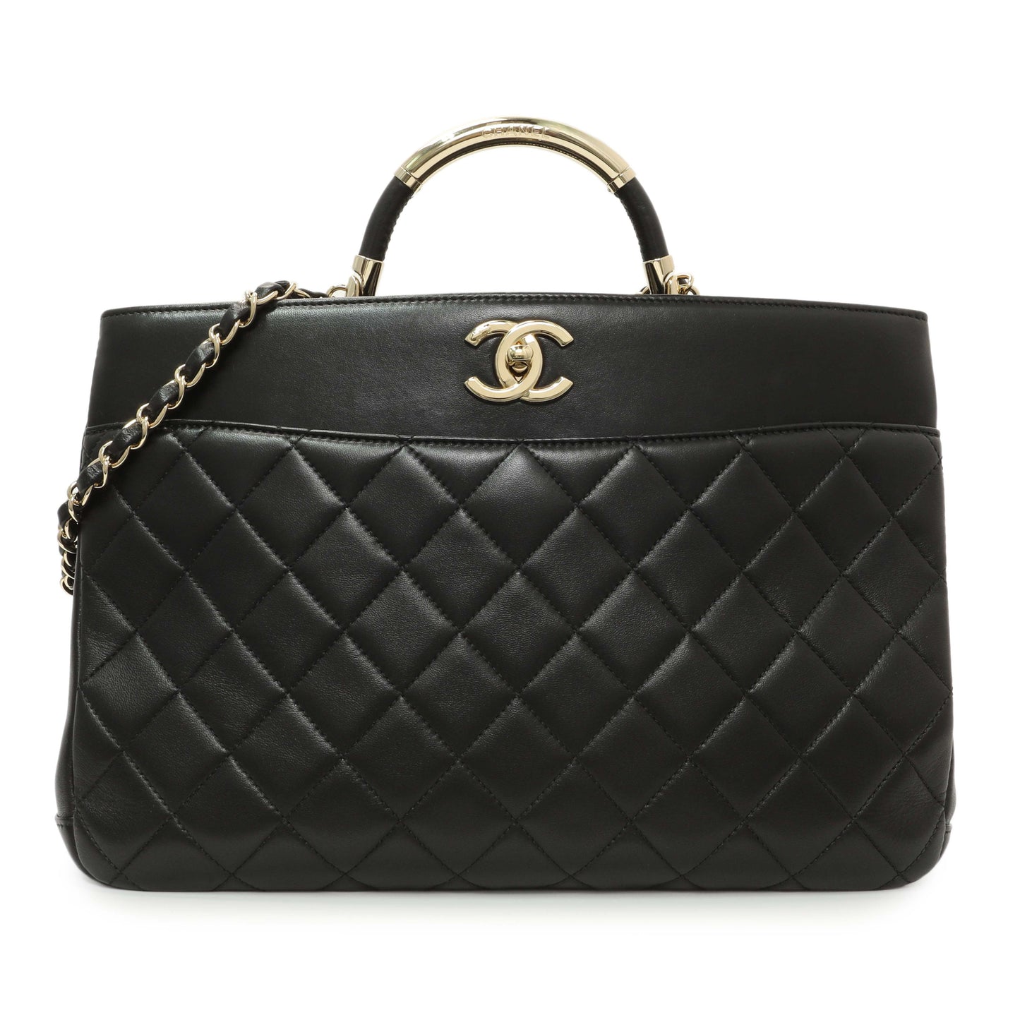 Exclusive Chanel Black Quilted Lambskin Large Carry Chic Shopping Tote — Front View