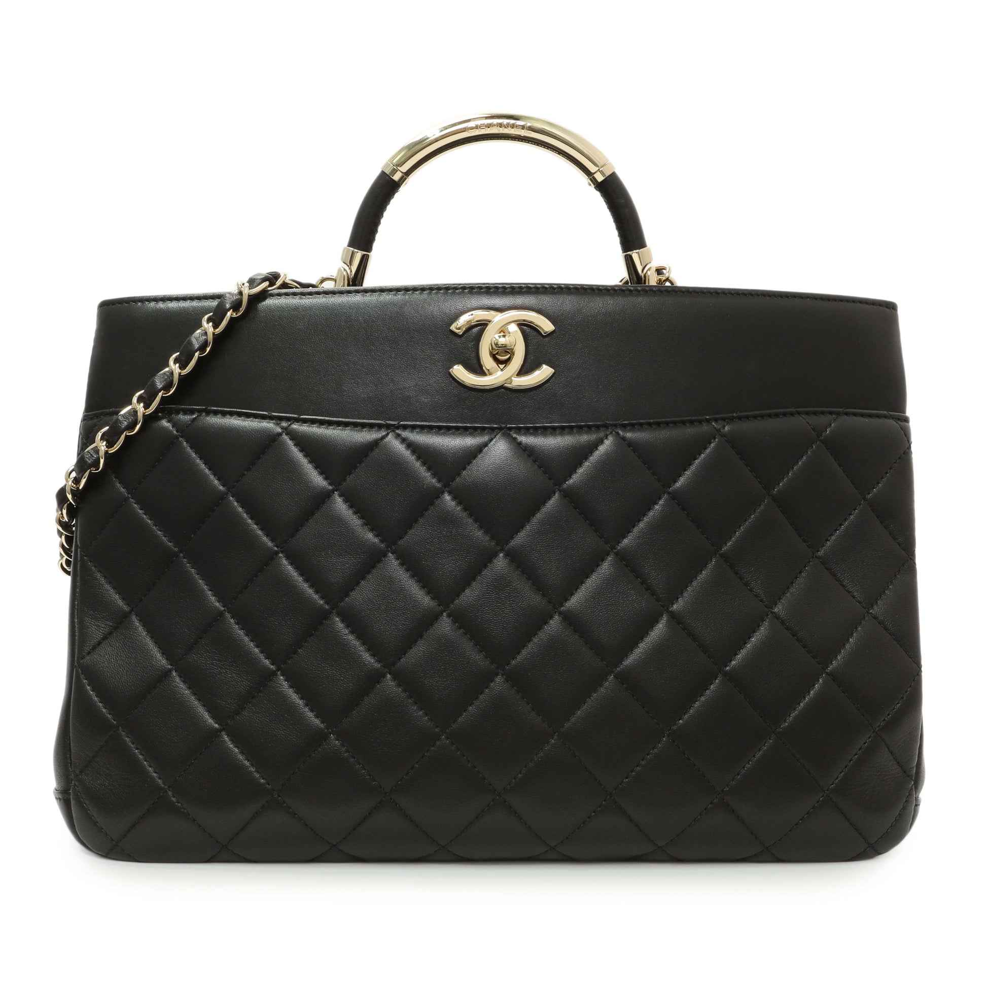 Exclusive Chanel Black Quilted Lambskin Large Carry Chic Shopping Tote — Front View