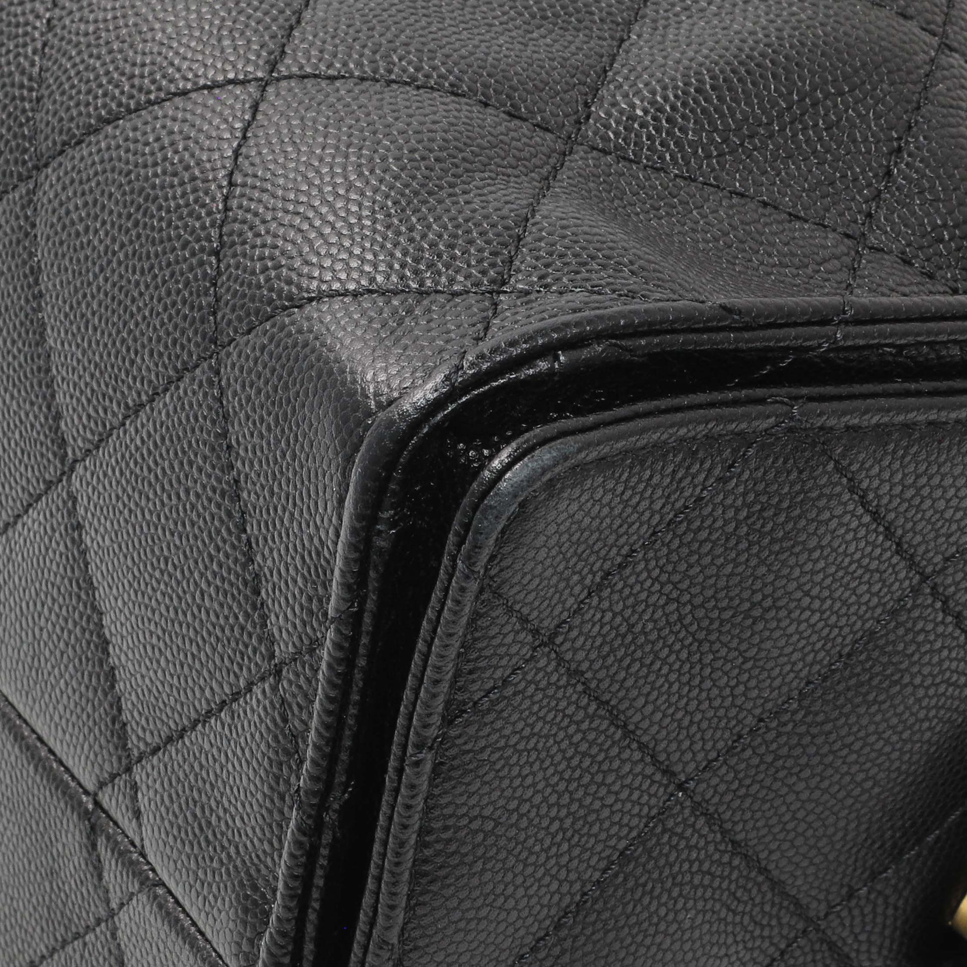 Exclusive Chanel Black Caviar Quilted Small Chanel 25 Handbag — Detail View