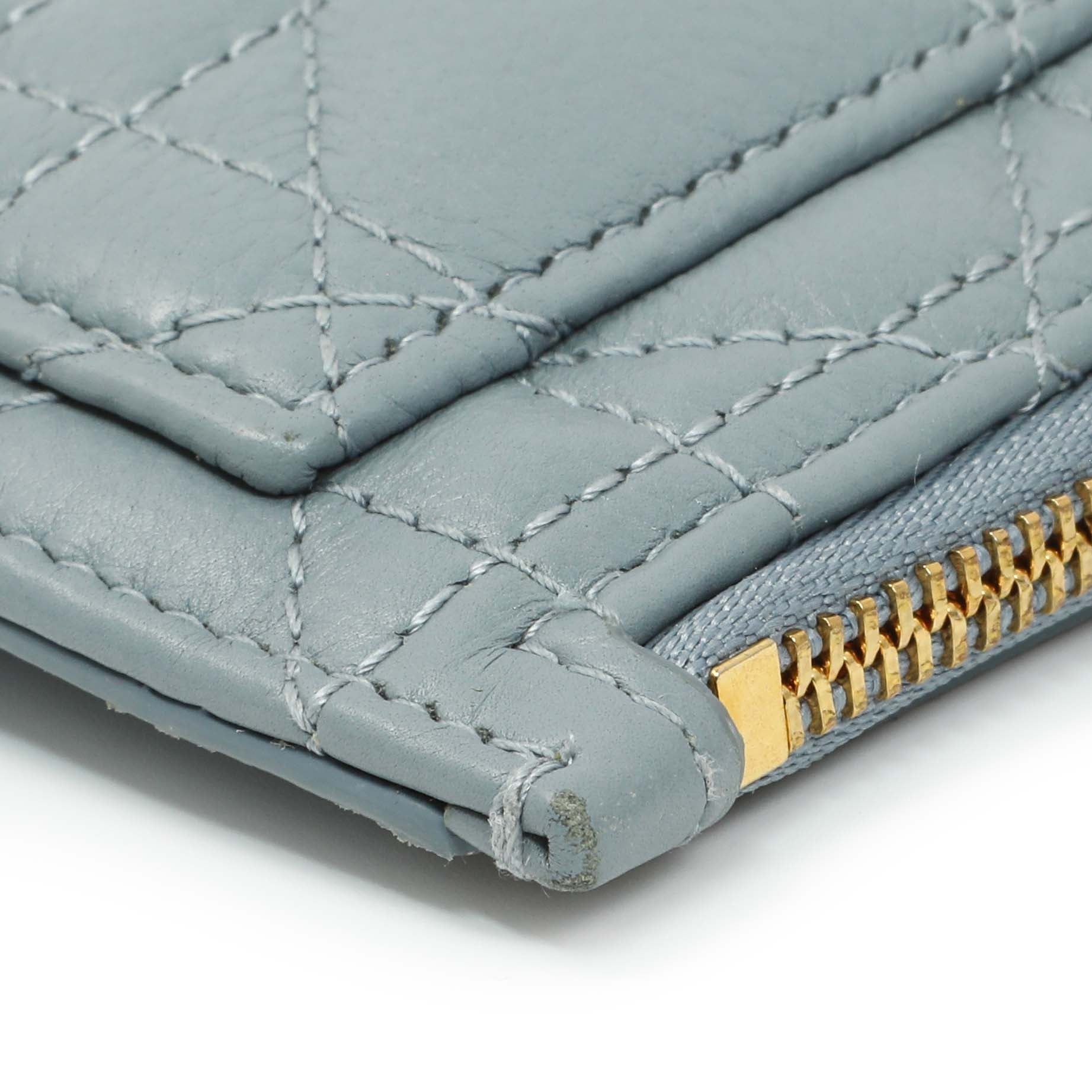 Exclusive Christian Dior Blue Supple Calfskin Cannage Caro Cosmos Zipped Card Holder — Detail View