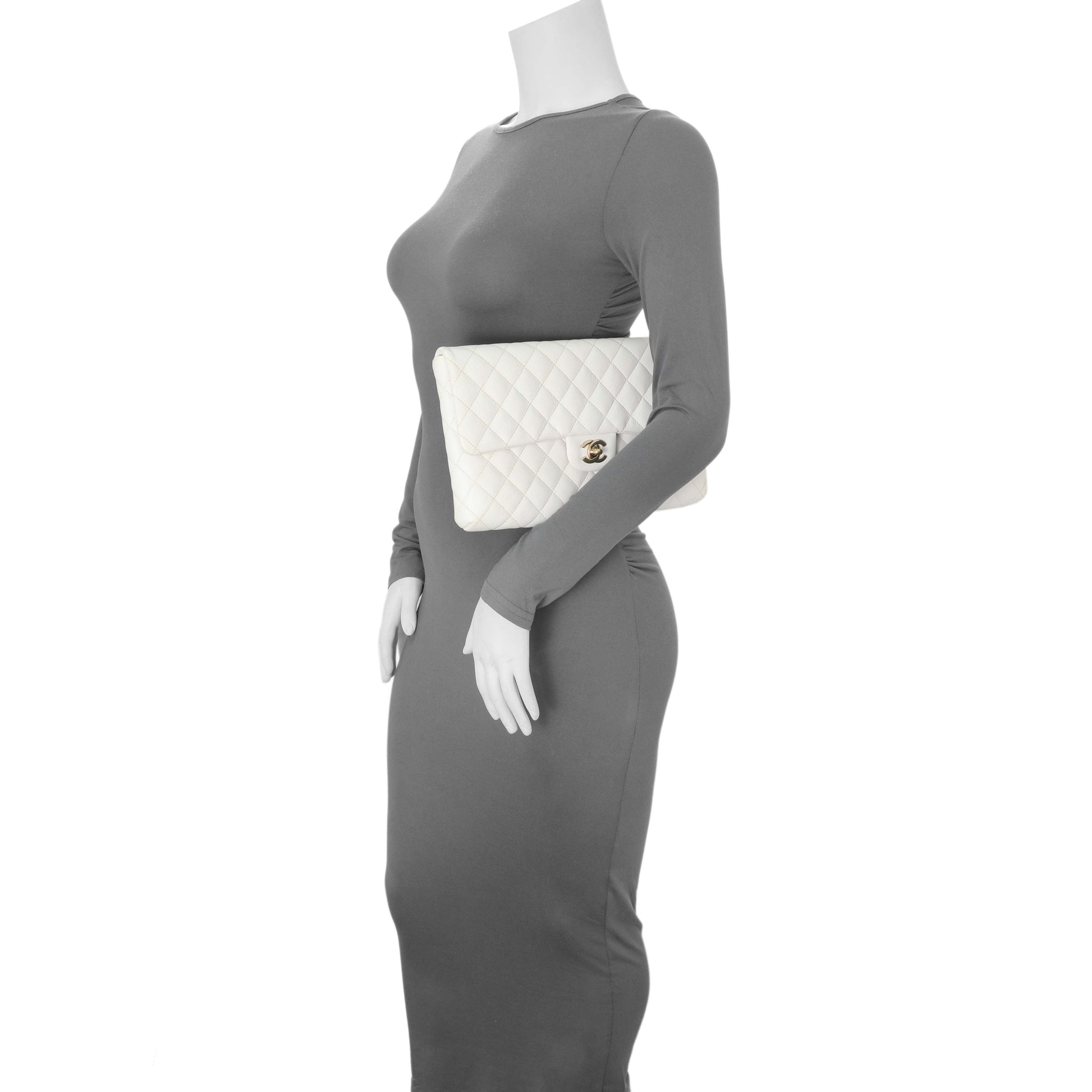 Exclusive Chanel White Quilted Caviar Flap Clutch — Alternate View 13