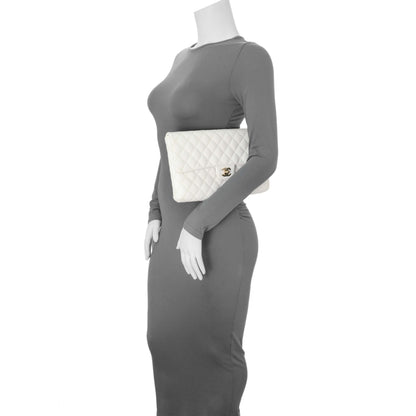 Exclusive Chanel White Quilted Caviar Flap Clutch — Alternate View 13