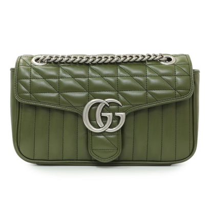 Exclusive Gucci Green Calfskin Matelasse Aria Small GG Marmont Shoulder Bag — Front View