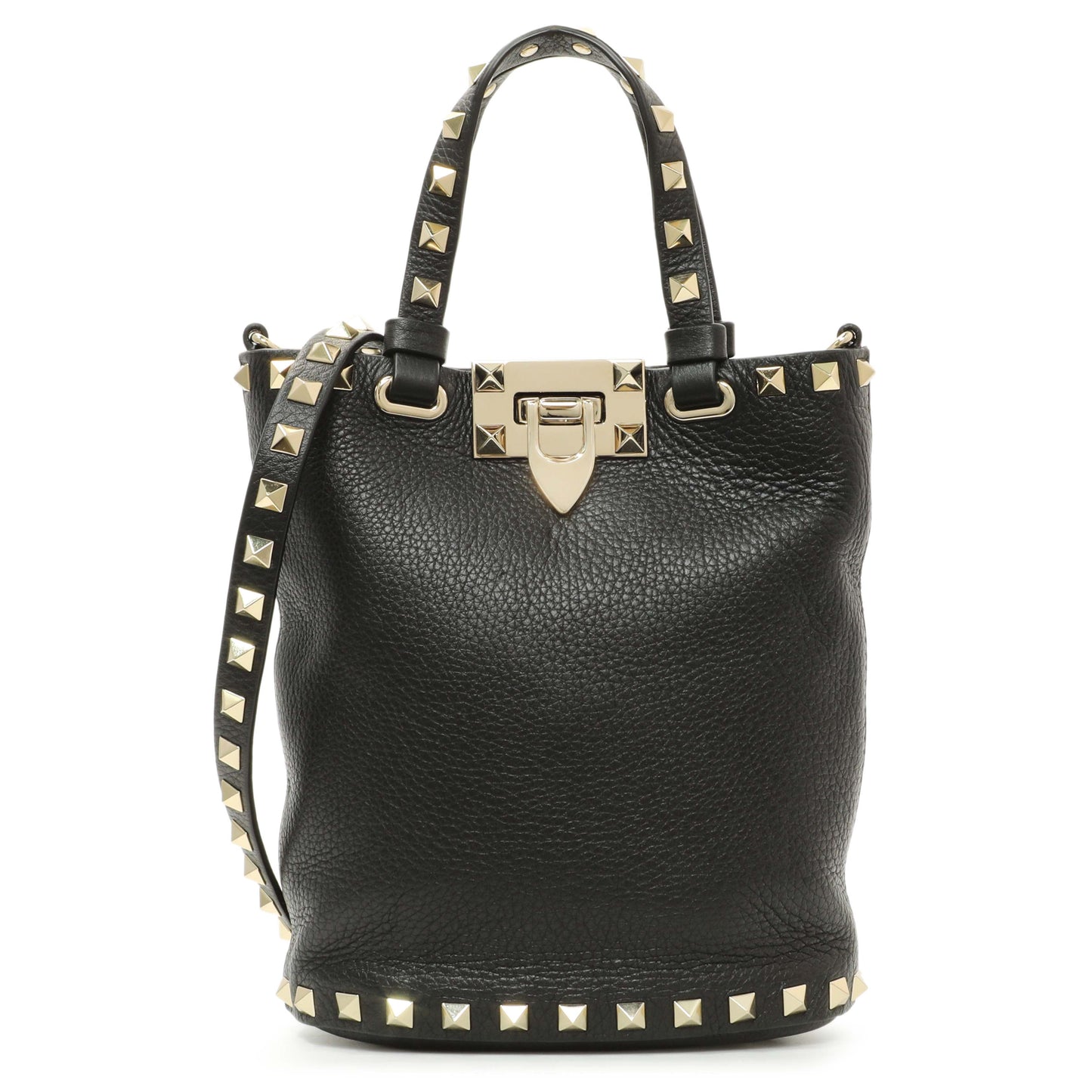 Exclusive Valentino Black Pebbled Calfskin Rockstud Crossbody Pouch — Front View