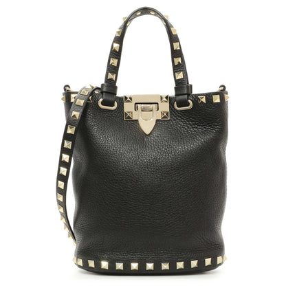 Exclusive Valentino Black Pebbled Calfskin Rockstud Crossbody Pouch — Front View