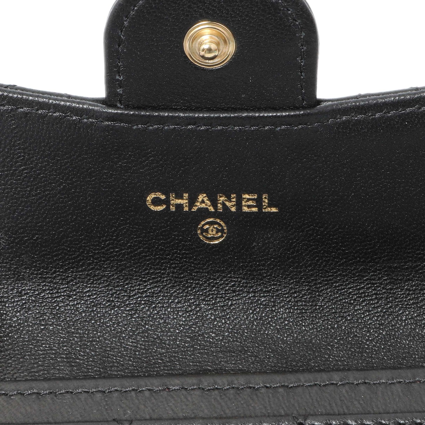 Exclusive Chanel Black Lambskin Quilted Flap Card Holder Wallet — Detail View