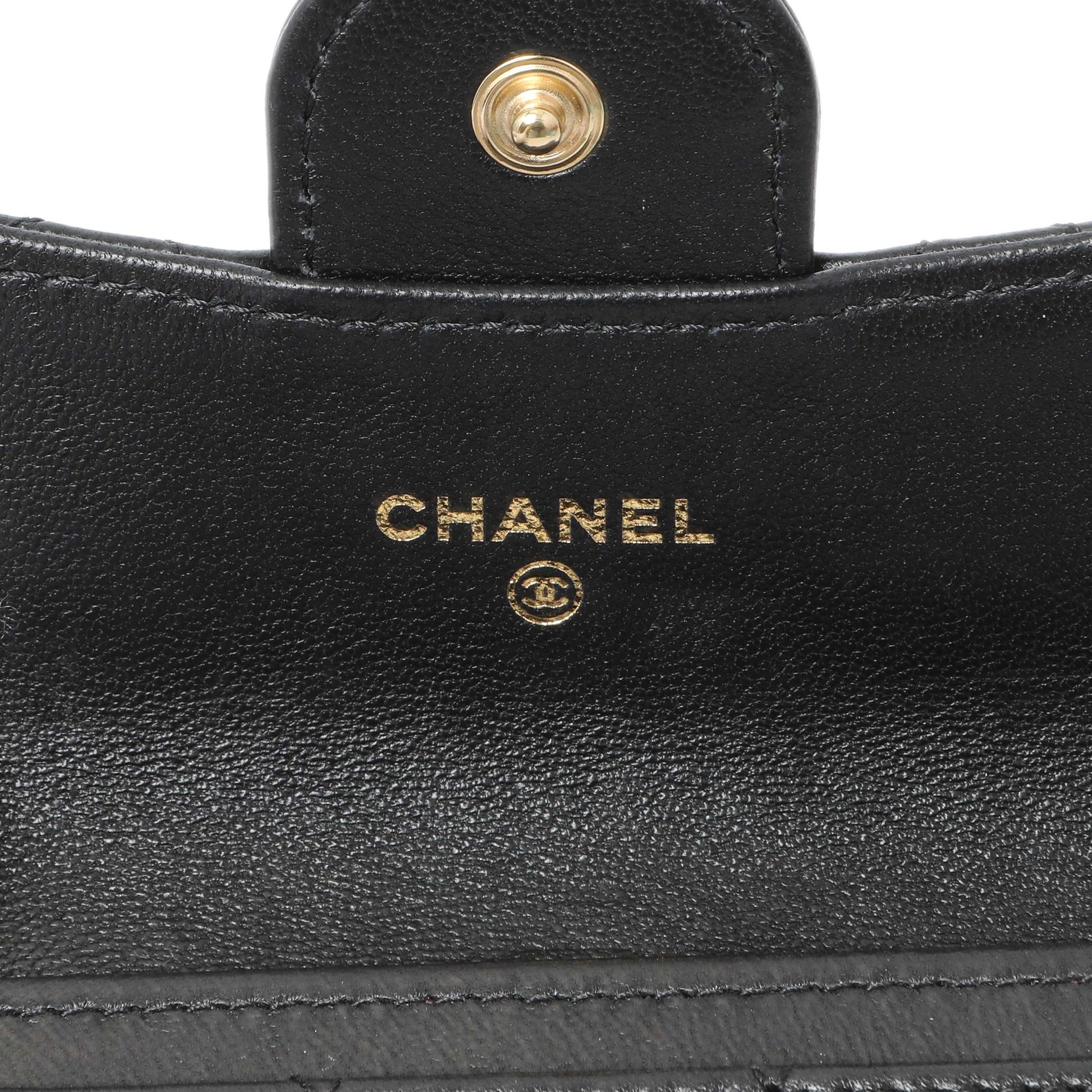 Exclusive Chanel Black Lambskin Quilted Flap Card Holder Wallet — Detail View