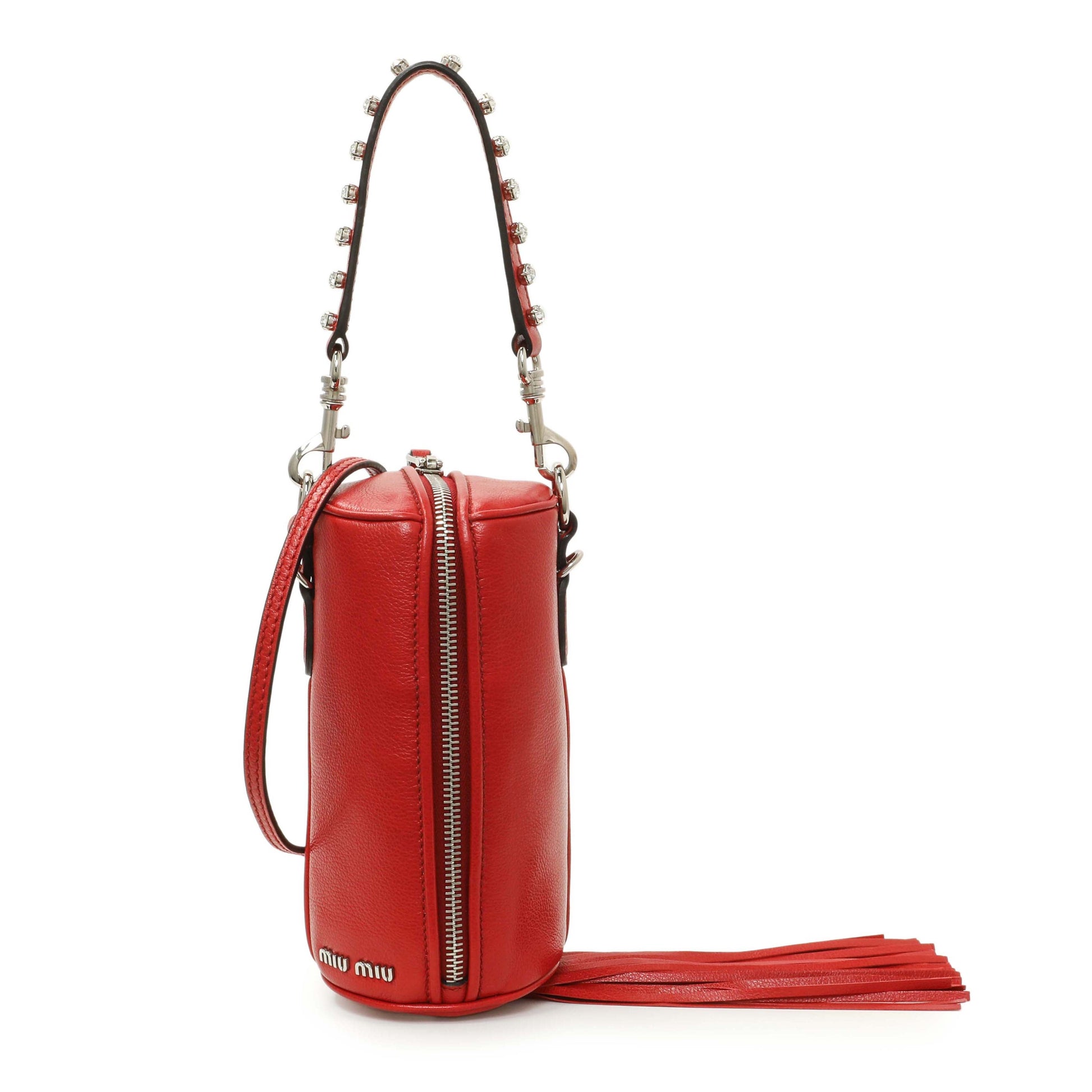 Exclusive Miu Miu Red Goatskin Tassel Crossbody — Front View