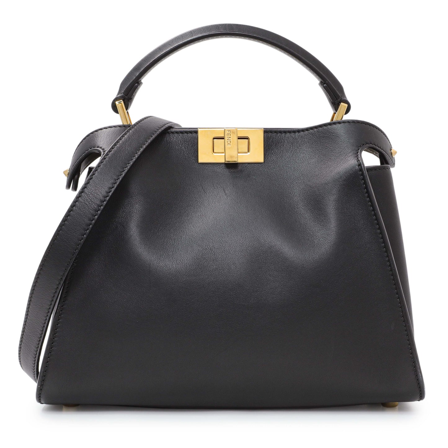 Exclusive Fendi Black Vitello Medium Peekaboo Iconic Essentially Satchel — Front View