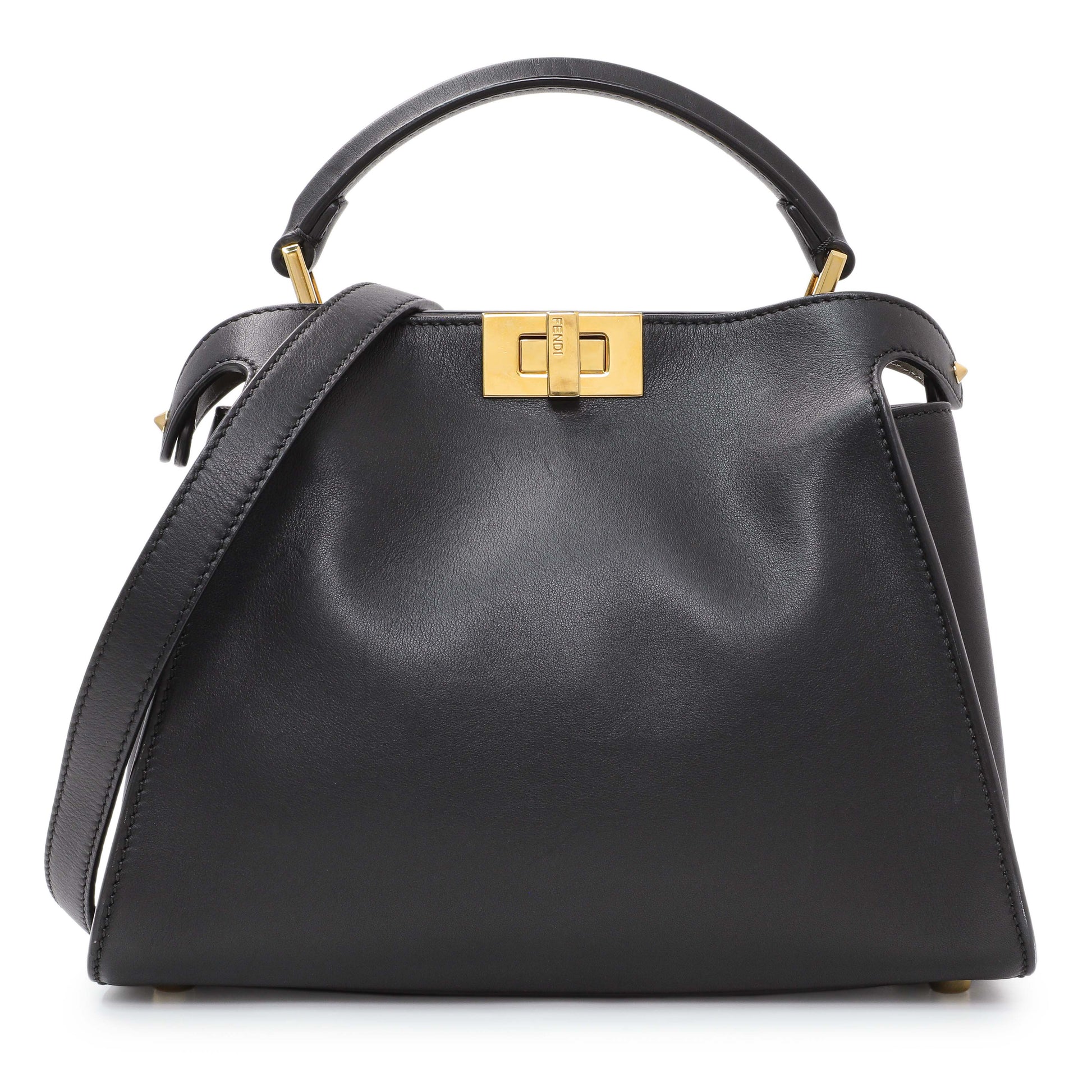 Exclusive Fendi Black Vitello Medium Peekaboo Iconic Essentially Satchel — Front View