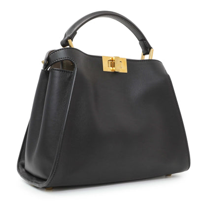 Exclusive Fendi Black Vitello Medium Peekaboo Iconic Essentially Satchel — Side View