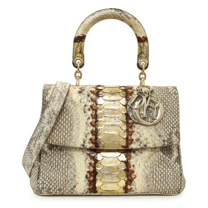 Exclusive Christian Dior Beige Gold Metallic Python Small Be Dior Flap — Front View