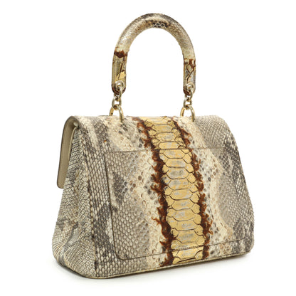 Exclusive Christian Dior Beige Gold Metallic Python Small Be Dior Flap — Side View