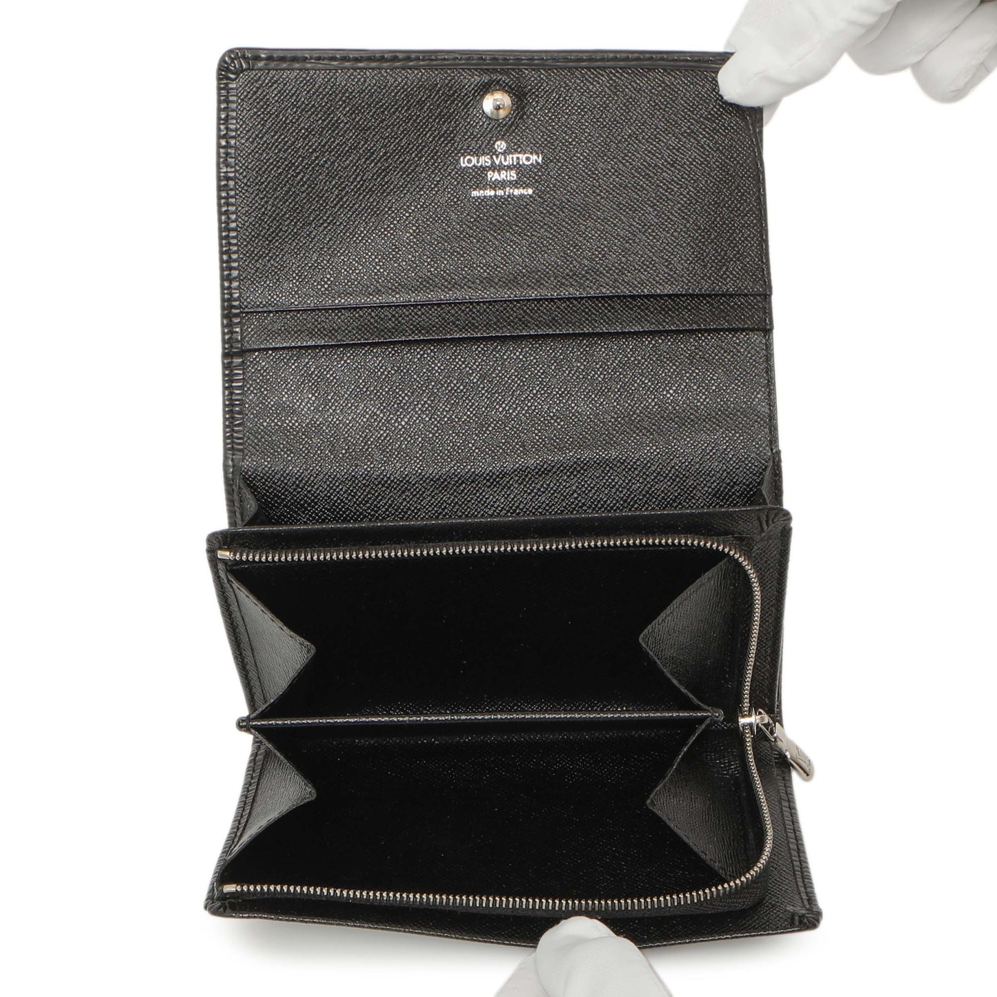 Exclusive Louis Vuitton Black Epi Porte-Monnaie Billets Tresor Wallet — Top View