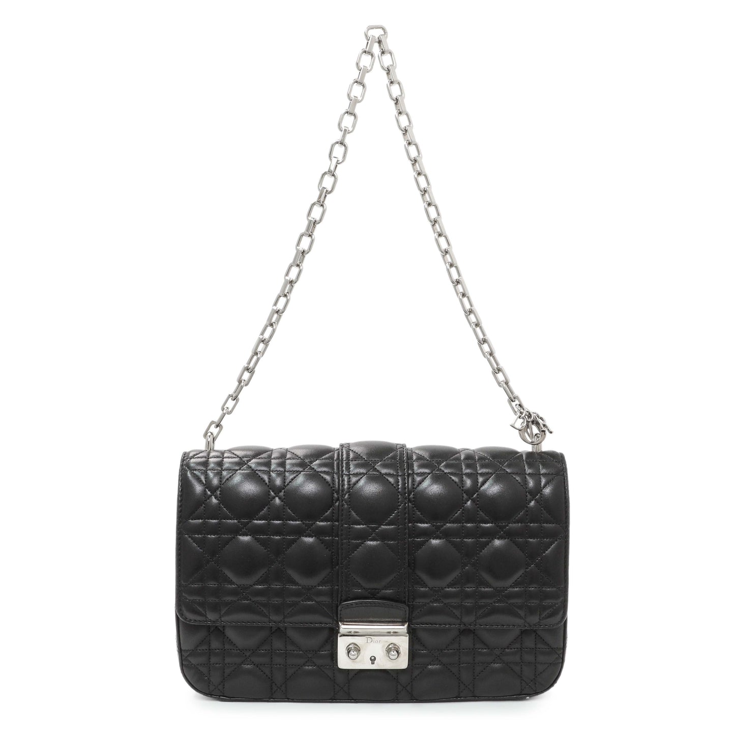 Exclusive Christian Dior Black Lambskin Cannage Medium Miss Dior Flap — Front View