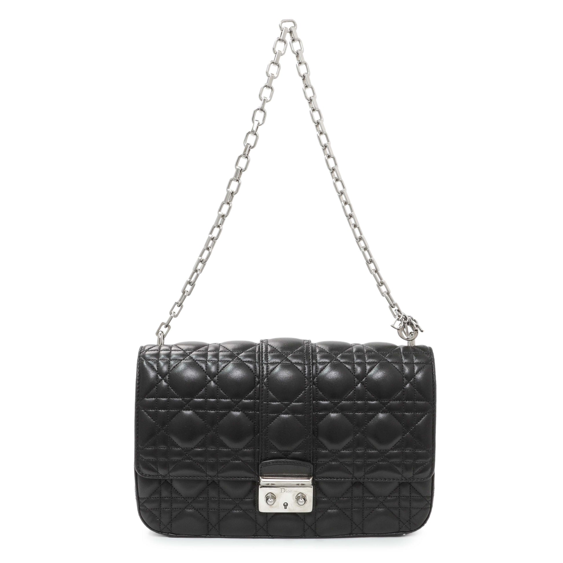 Exclusive Christian Dior Black Lambskin Cannage Medium Miss Dior Flap — Front View
