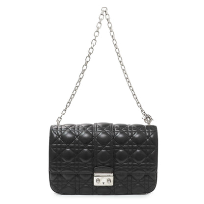 Exclusive Christian Dior Black Lambskin Cannage Medium Miss Dior Flap — Front View
