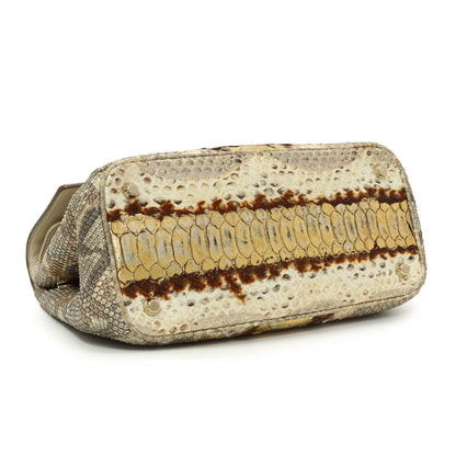 Exclusive Christian Dior Beige Gold Metallic Python Small Be Dior Flap — Back View