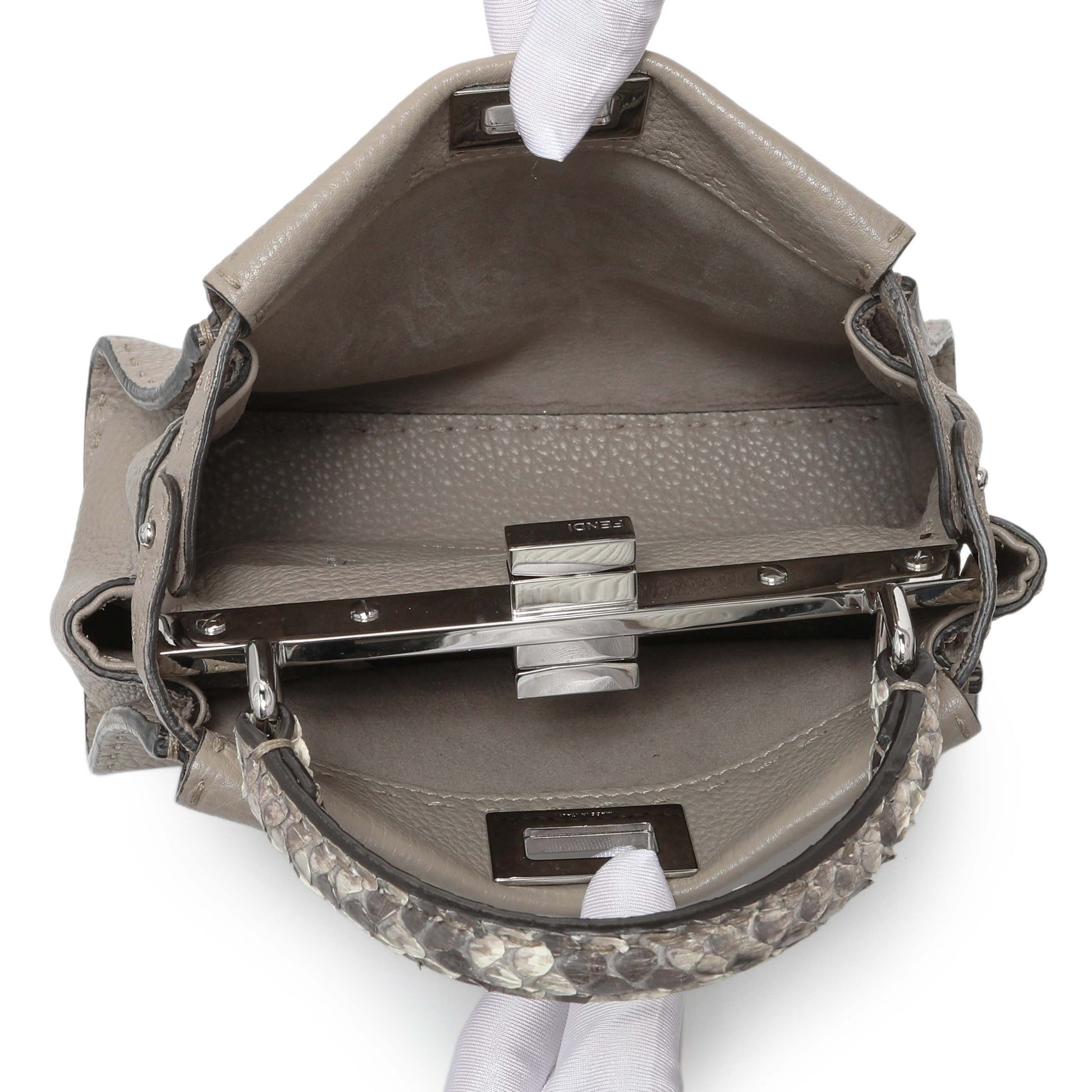 Exclusive Fendi Plaster Cuoio Romano Snakeskin Selleria Mini Peekaboo Iconic Satchel — Top View