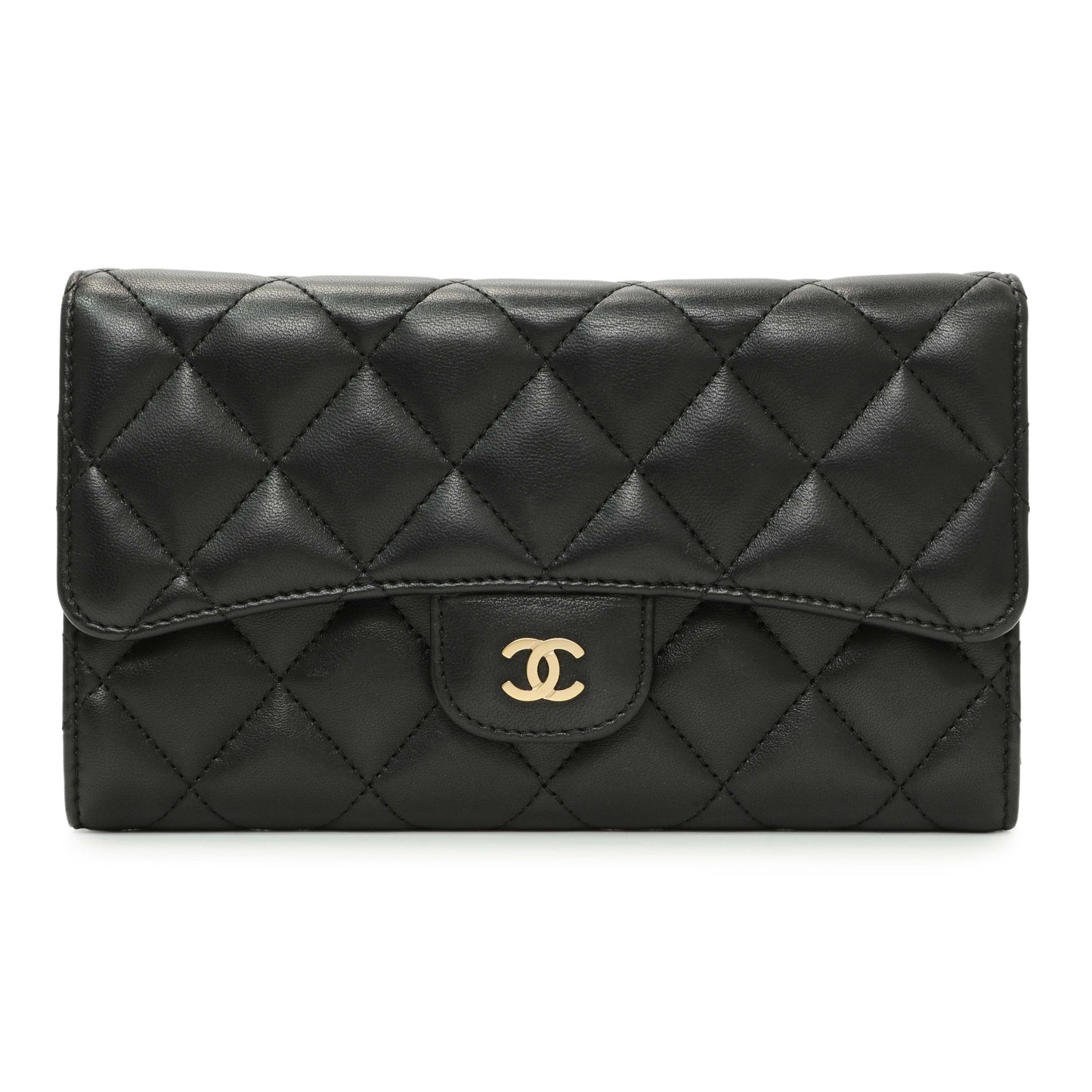 Exclusive Chanel Black Quilted Lambskin Large Flap Wallet — Front View
