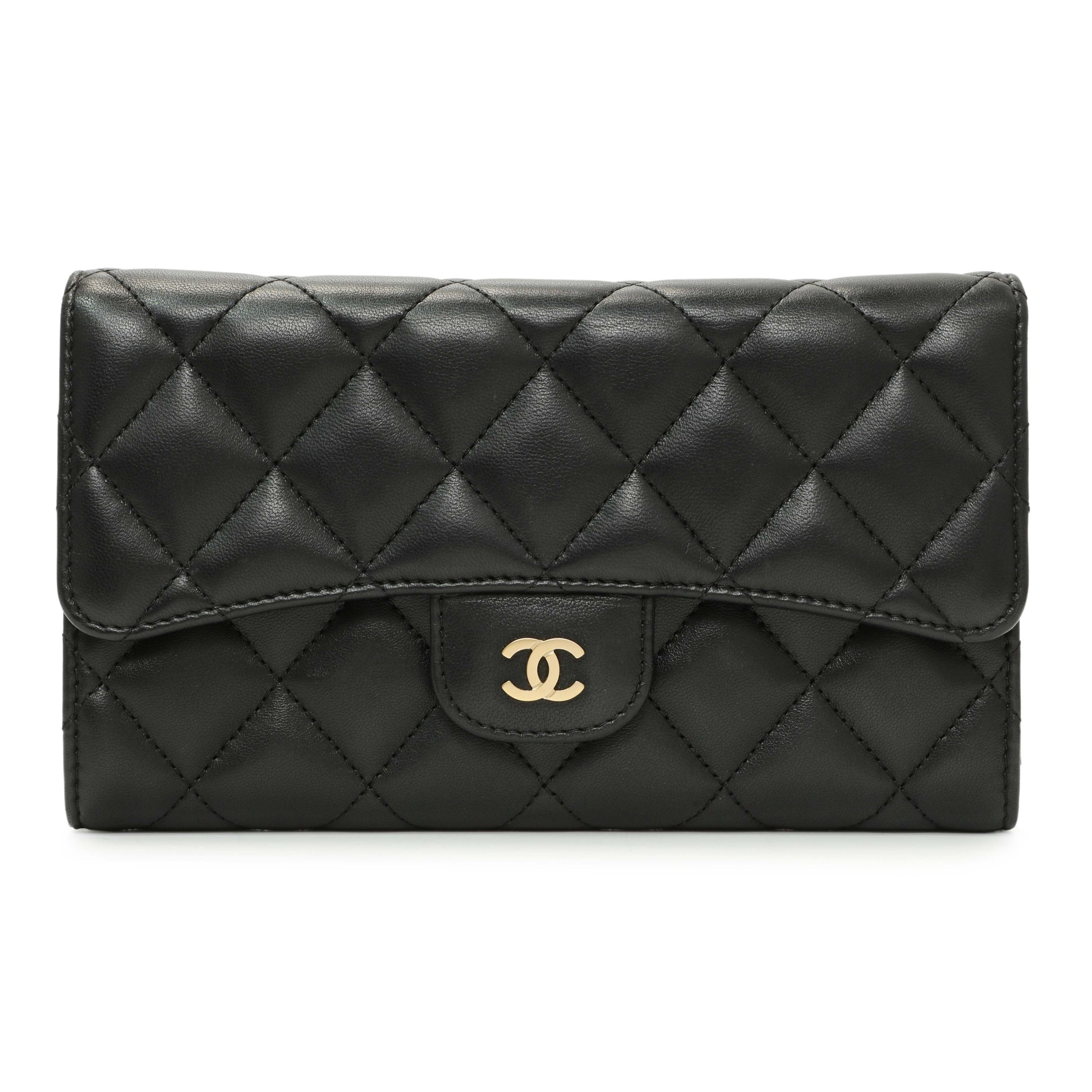 Exclusive Chanel Black Quilted Lambskin Large Flap Wallet — Front View