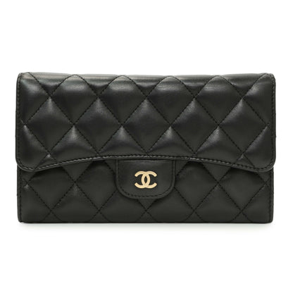 Exclusive Chanel Black Quilted Lambskin Large Flap Wallet — Front View