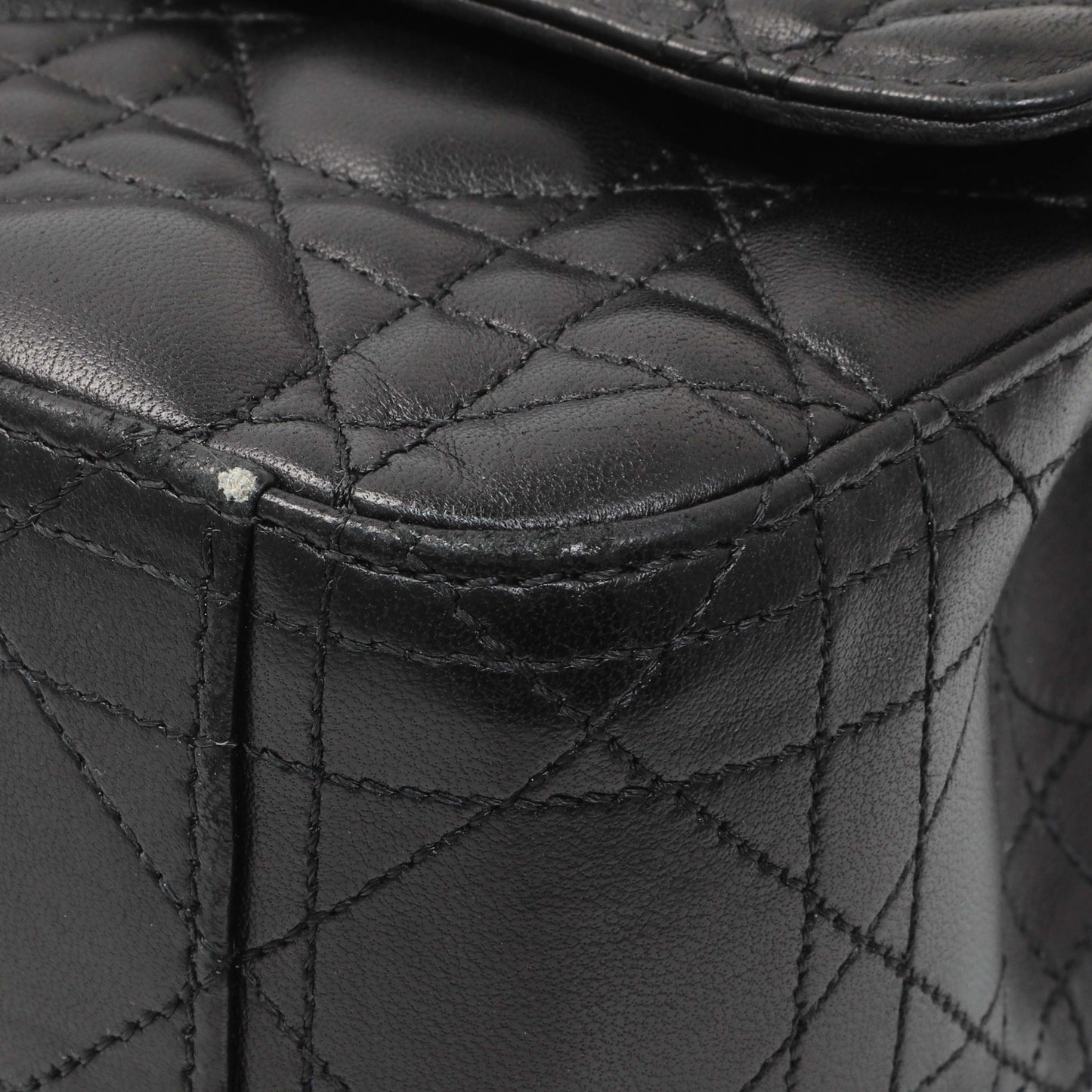 Exclusive Christian Dior Black Lambskin Cannage Medium Miss Dior Flap — Detail View