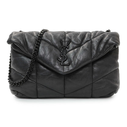 Exclusive Saint Laurent Black Lambskin Quilted Toy Loulou Puffer Monogram Chain Satchel — Front View