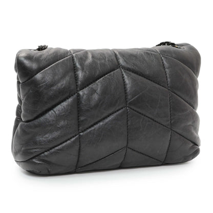 Exclusive Saint Laurent Black Lambskin Quilted Toy Loulou Puffer Monogram Chain Satchel — Side View
