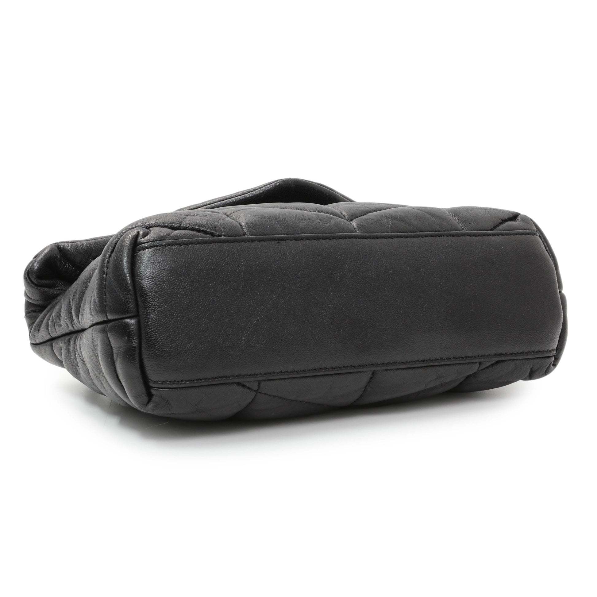 Exclusive Saint Laurent Black Lambskin Quilted Toy Loulou Puffer Monogram Chain Satchel — Back View