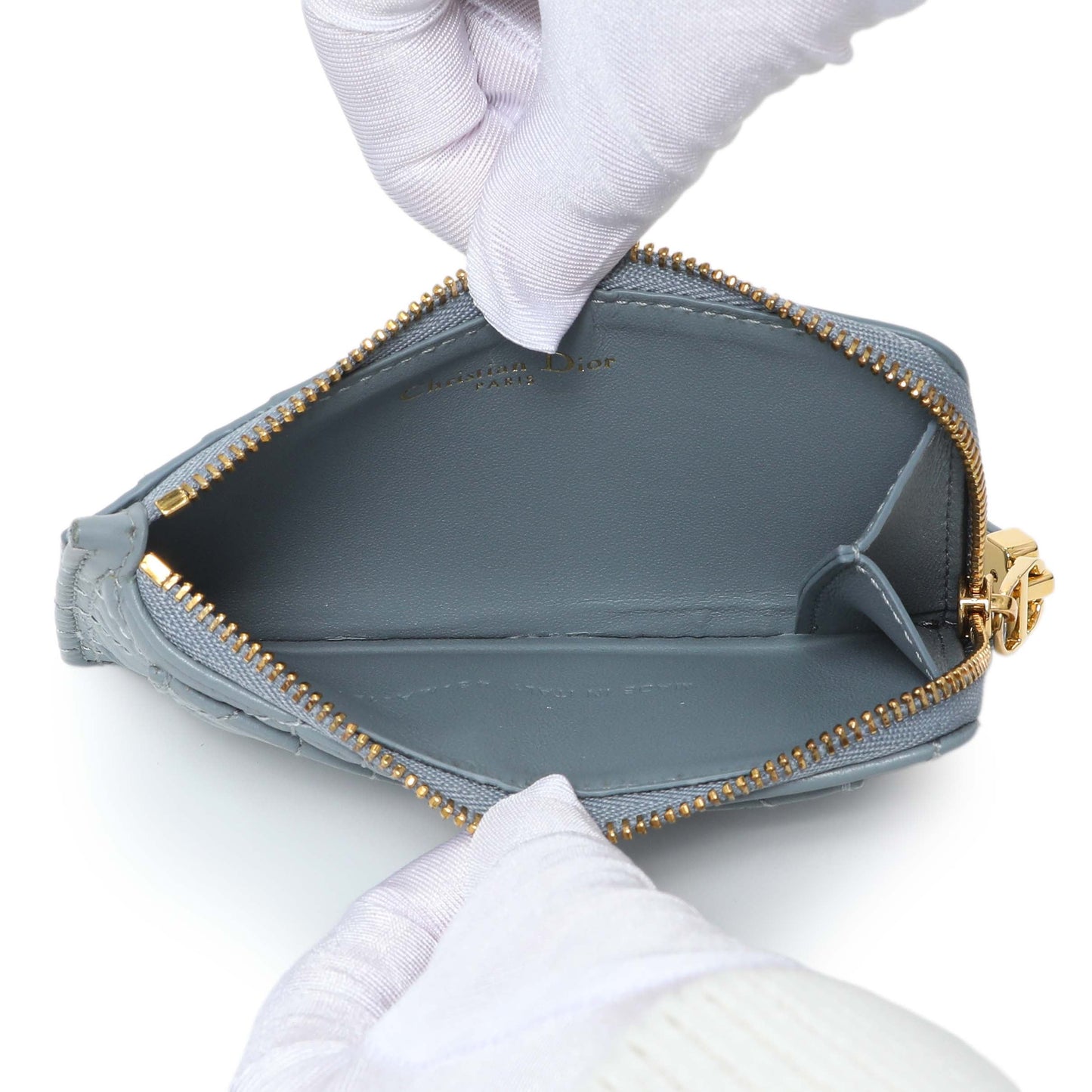 Exclusive Christian Dior Blue Supple Calfskin Cannage Caro Cosmos Zipped Card Holder — Alternate View 8