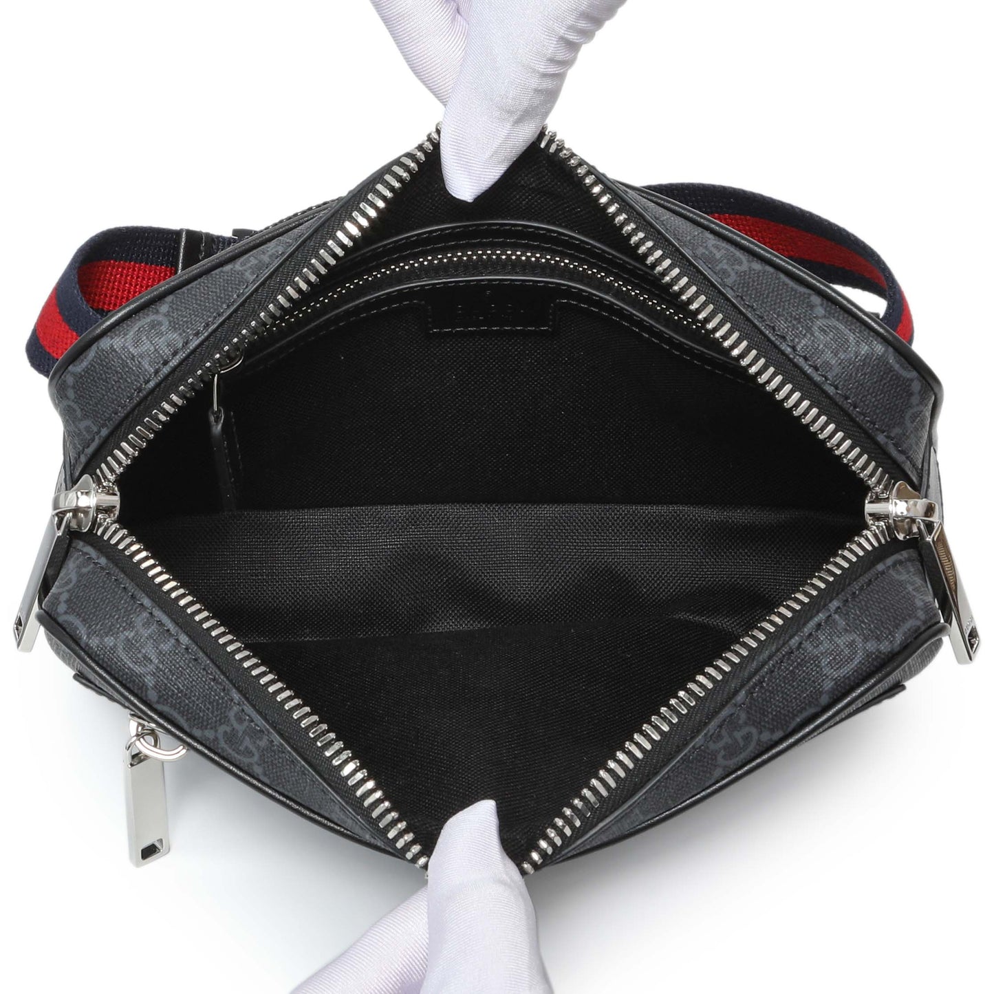 Exclusive Gucci Black GG Supreme Monogram Belt Bag — Top View
