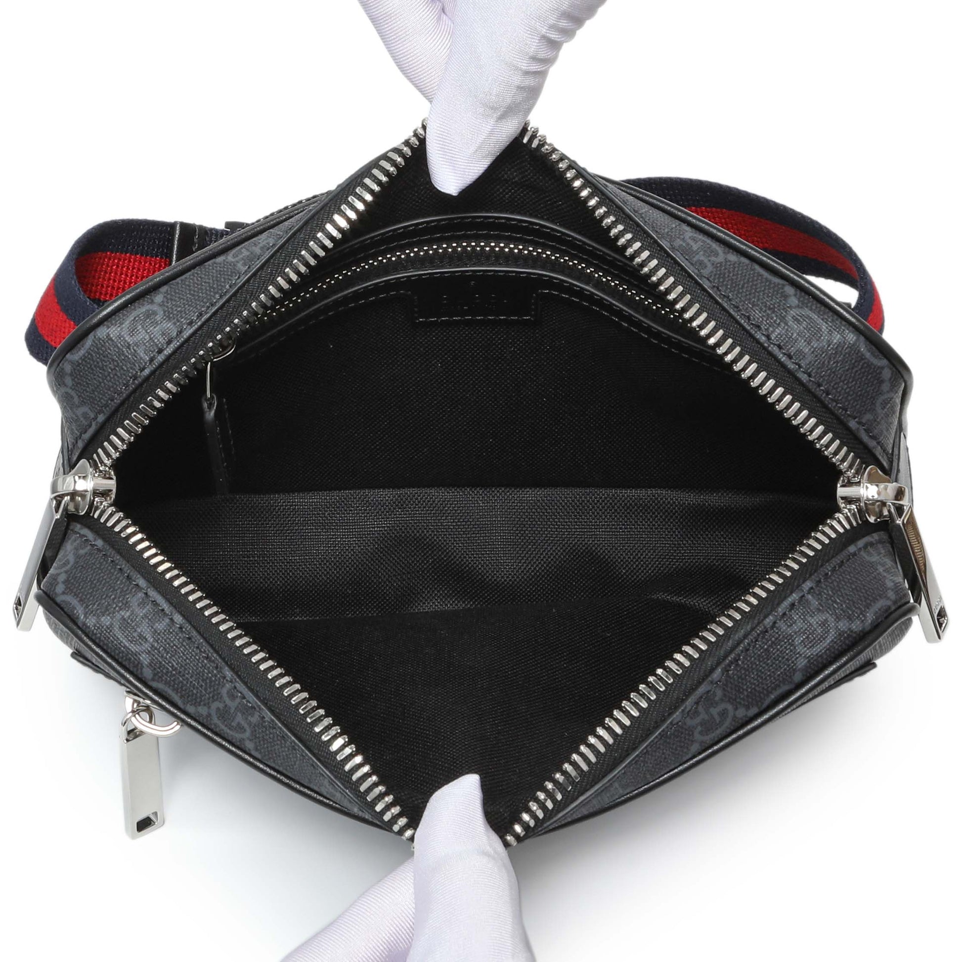 Exclusive Gucci Black GG Supreme Monogram Belt Bag — Top View