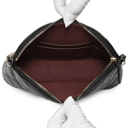 Exclusive Chanel Black Quilted Caviar Classic Clutch with Chain — Detail View