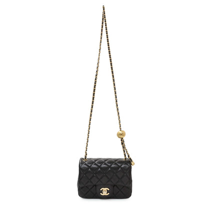 Exclusive Chanel Black Lambskin Quilted Mini Pearl Crush Flap — Front View