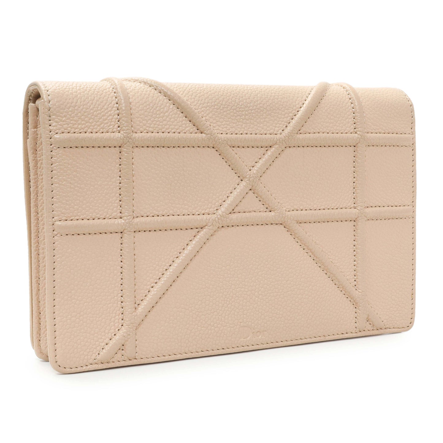 Exclusive Christian Dior Beige Grained Calfskin Diorama Wallet on Chain Pouch — Side View
