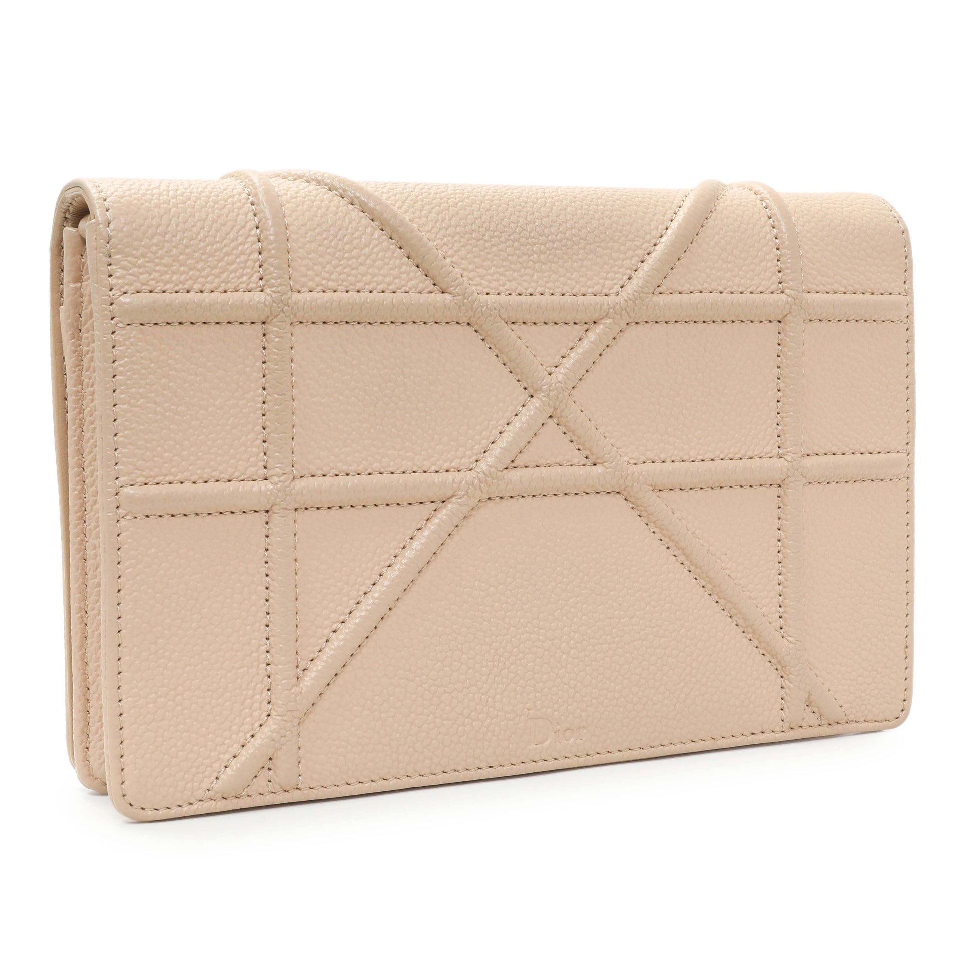 Exclusive Christian Dior Beige Grained Calfskin Diorama Wallet on Chain Pouch — Side View