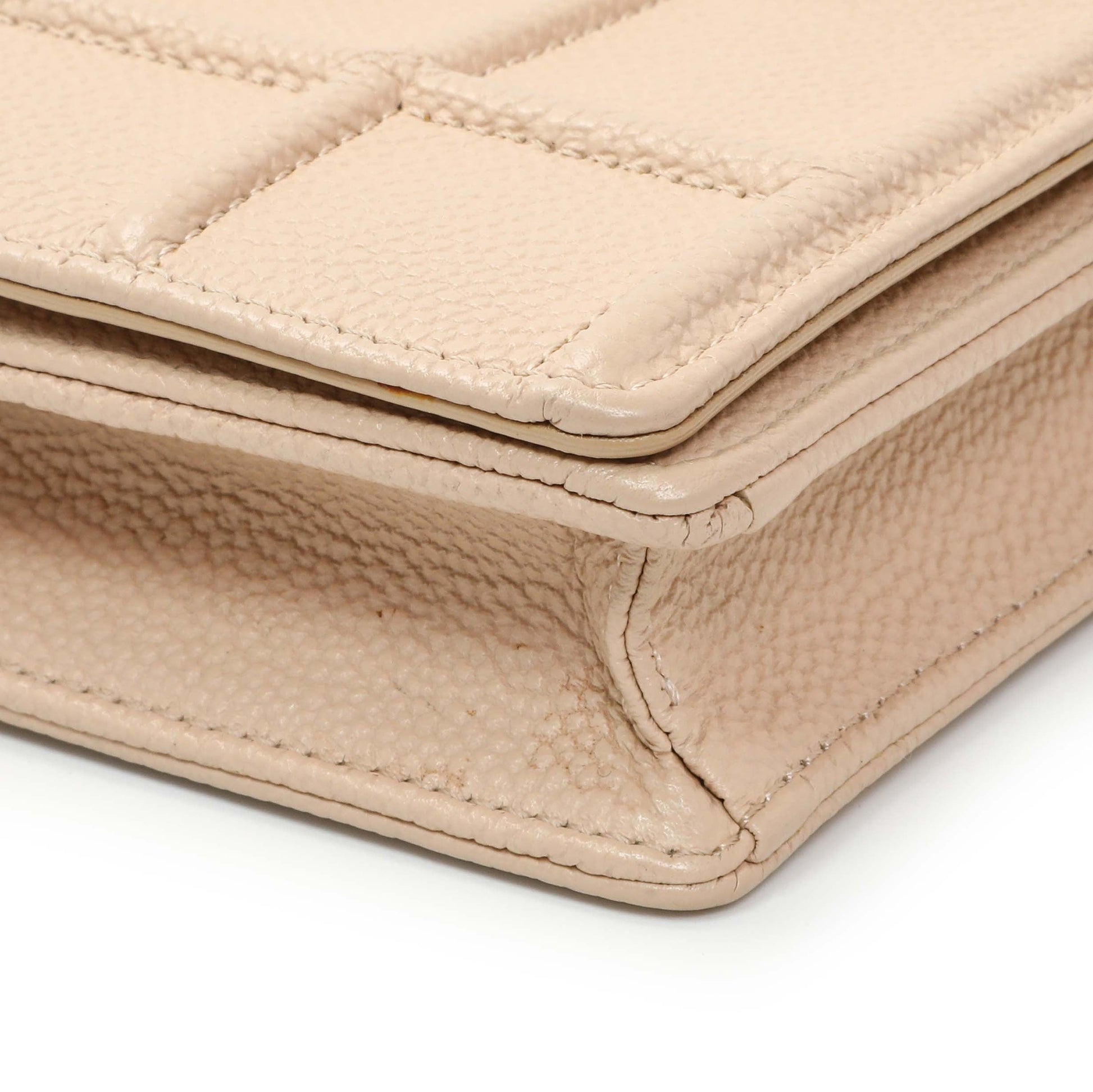 Exclusive Christian Dior Beige Grained Calfskin Diorama Wallet on Chain Pouch — Top View