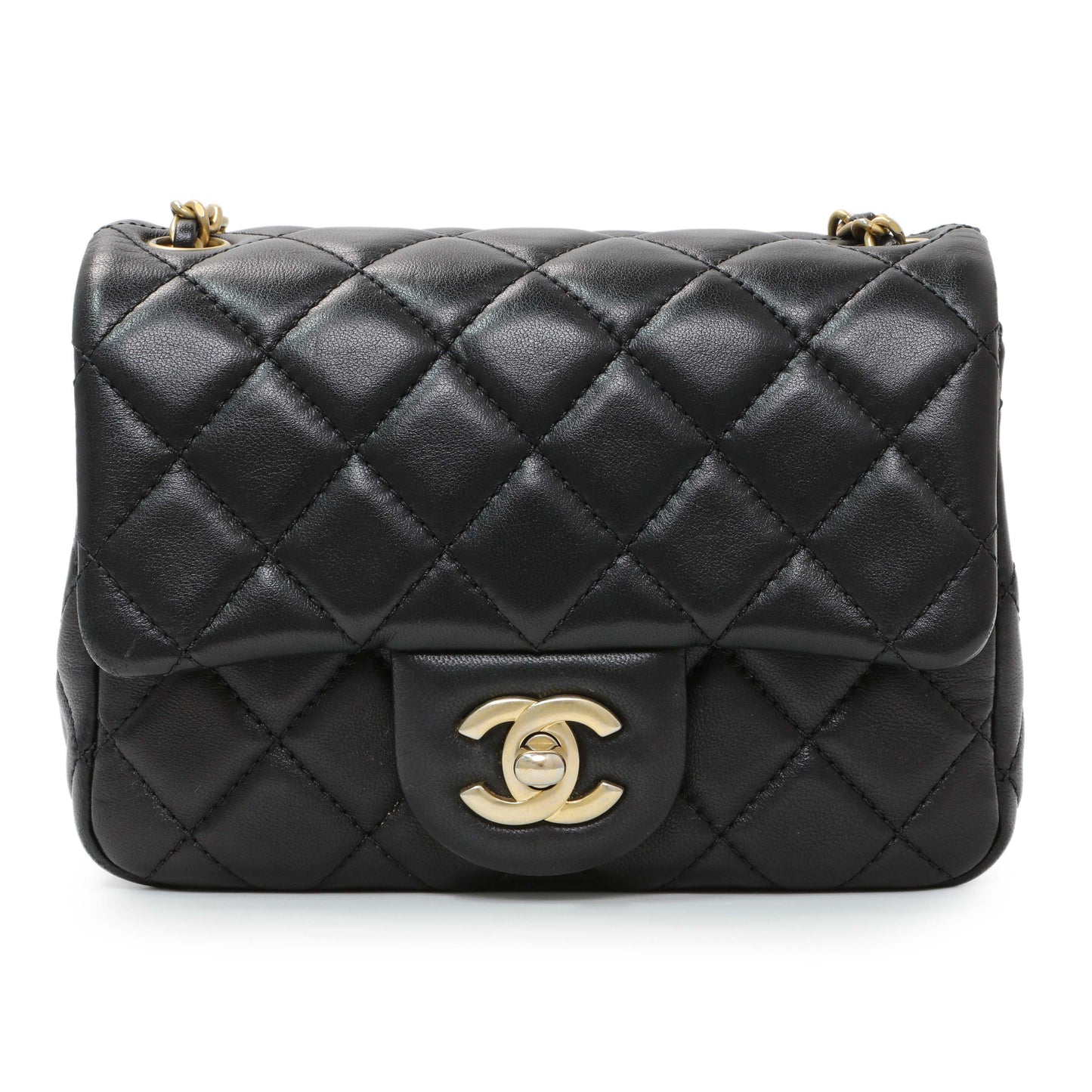 Exclusive Chanel Black Lambskin Quilted Mini Pearl Crush Flap — Side View