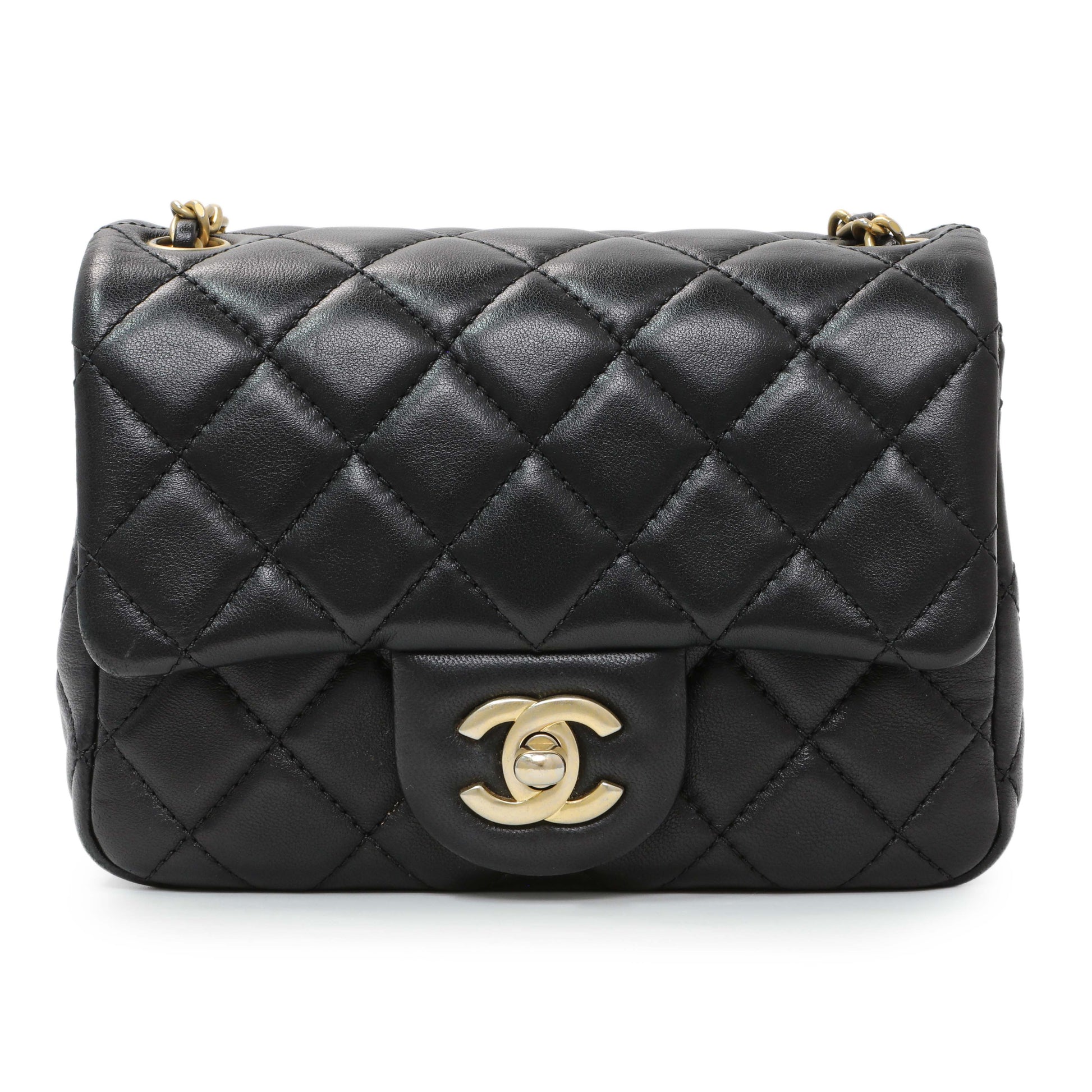 Exclusive Chanel Black Lambskin Quilted Mini Pearl Crush Flap — Side View