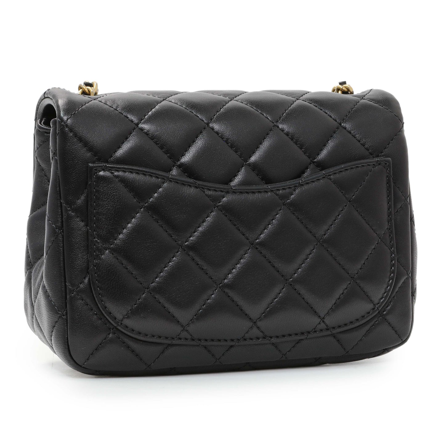 Exclusive Chanel Black Lambskin Quilted Mini Pearl Crush Flap — Back View