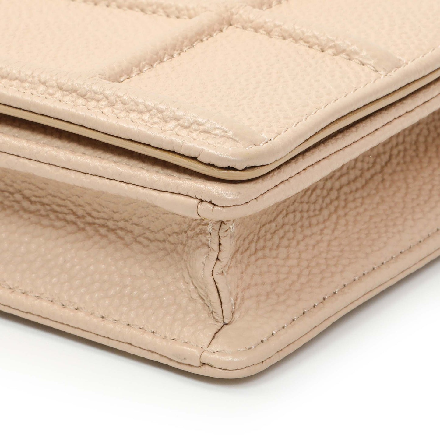 Exclusive Christian Dior Beige Grained Calfskin Diorama Wallet on Chain Pouch — Detail View