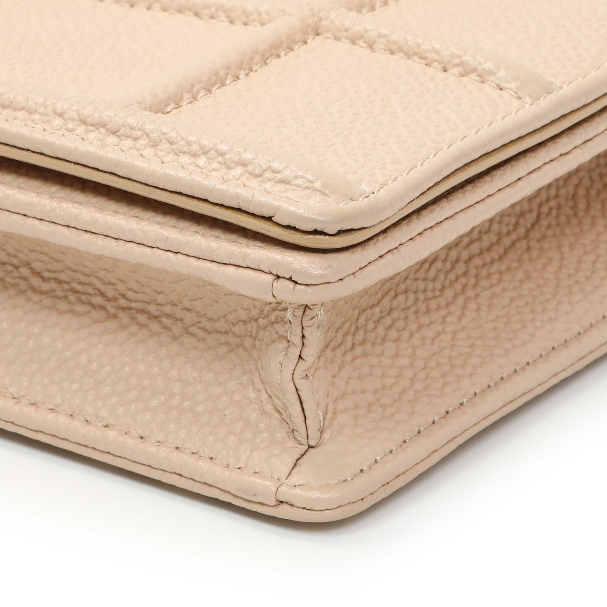 Exclusive Christian Dior Beige Grained Calfskin Diorama Wallet on Chain Pouch — Detail View
