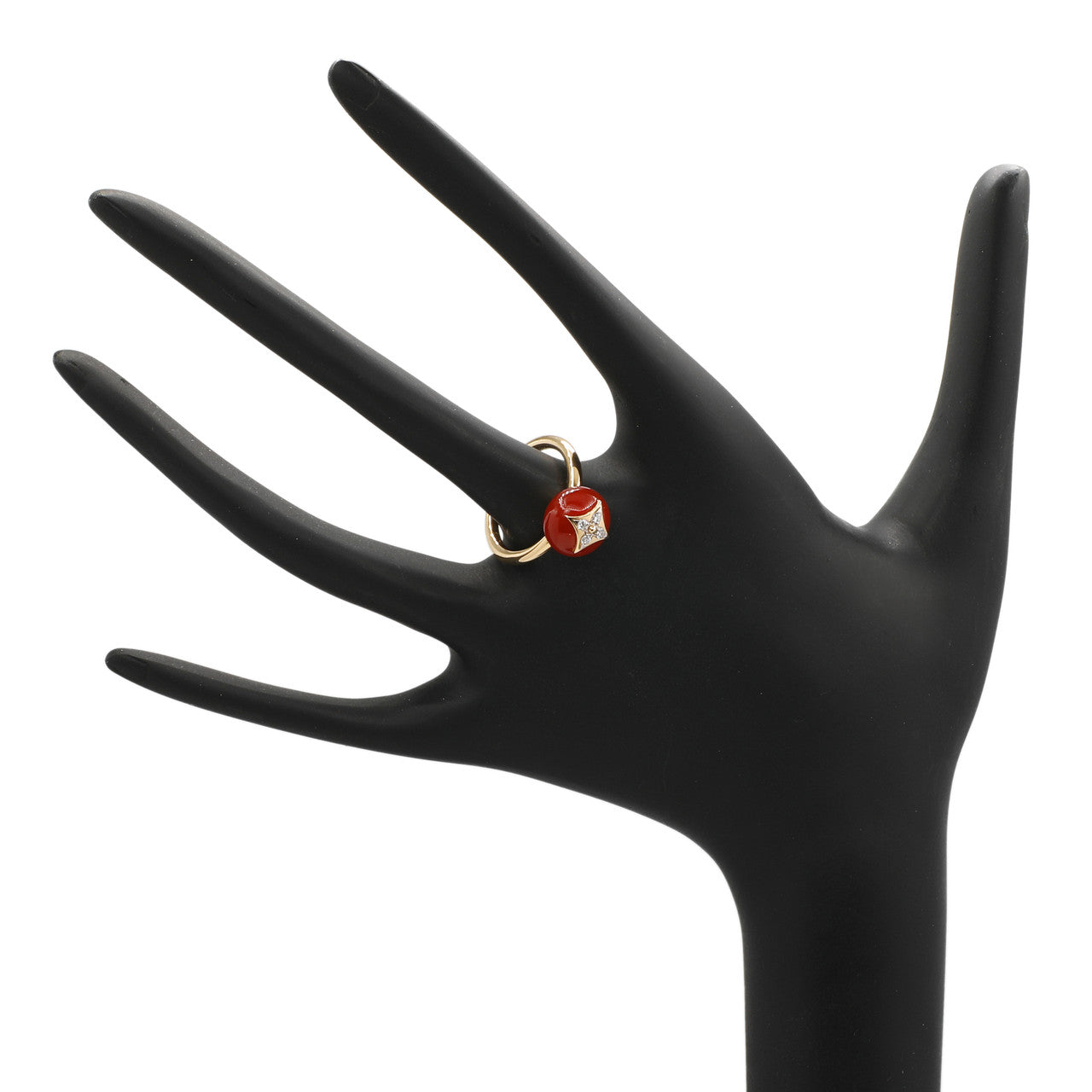 Exclusive Louis Vuitton 18K Yellow Gold Cornelian Diamond Color Blossom Ring — Back View